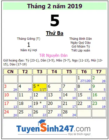 Tết 2019 Vào Ngày Mấy Dương Lịch? - Thi.tuyensinh247.com