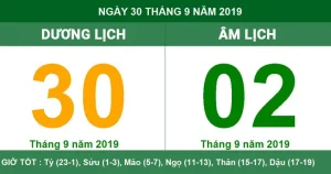 Âm Dương Lịch Ngày 30 Tháng 09 Năm 2019