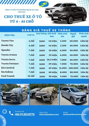 Bảng Giá Thuê Xe Tháng