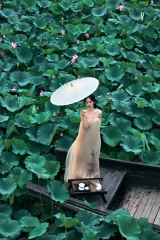 Đầm Tơ Dáng Suông + Ô Che Đầu