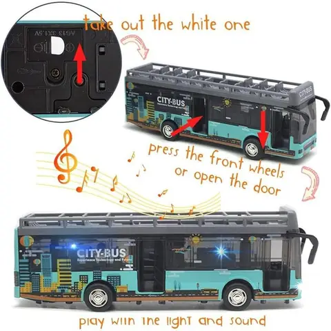 Mô Hình Xe Buýt Đồ Chơi 2 Tầng Mui Trần City Bus Chạy Trớn Có Đèn Và Nhạc