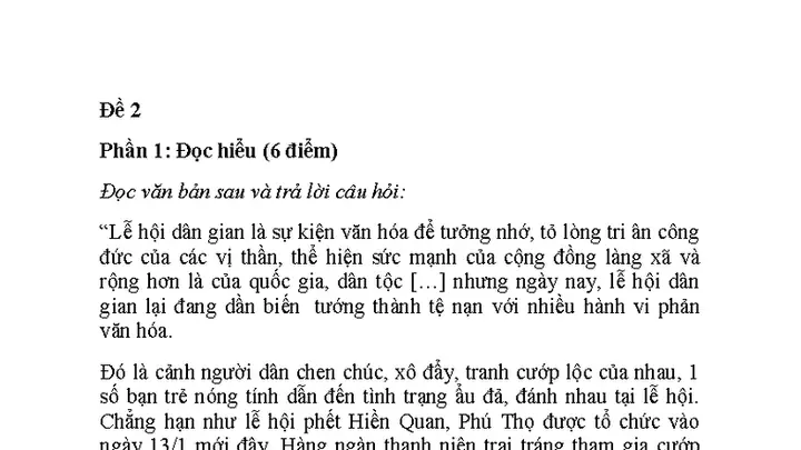 Đề 2: Đọc Hiểu Văn Bản Về Lễ Hội Dân Gian Và Tín Ngưỡng ...