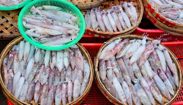 Khung Cảnh Nhộn Nhịp Mua Bán Hải Sản Ở Phiên Chợ Làng Chài Trên Bãi Biển Mân Thái Mỗi Sáng Sớm. Ngư Dân Và Các Tiểu Thương Ai Nấy Đều Giữ Gìn Vệ Sinh Sạch Sẽ Cho Bãi Biển.