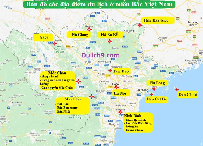 Bản Đồ Các Địa Điểm Du Lịch Nổi Tiếng Nhất Miền Bắc