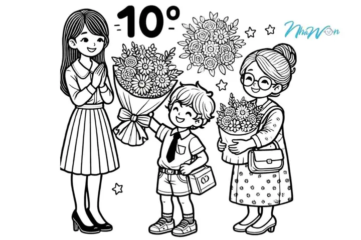 Tranh Tô Màu Học Sinh Tặng Hoa Cô Giáo 4-5 Tuổi Tranh Tô Màu Học Sinh Tặng Hoa Cô Giáo 4-5 Tuổi