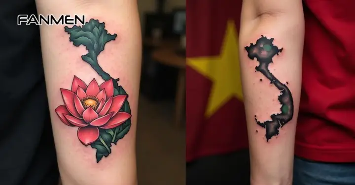 Hình Xăm Bản Đồ Việt Nam Kết Hợp Biểu Tượng
