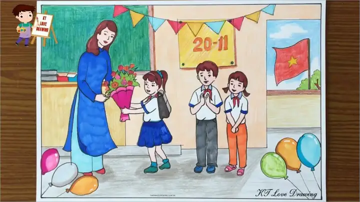 Hình Ảnh Cho Vẽ Học Sinh Tặng Hoa Cho Cô Giáo Anime: