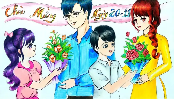 Hình Ảnh Cho Vẽ Học Sinh Tặng Hoa Cho Cô Giáo Anime: