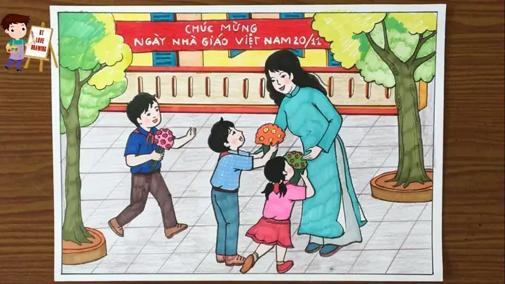 Hình Ảnh Cho Vẽ Học Sinh Tặng Hoa Cho Cô Giáo Anime: