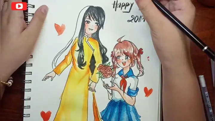 Hình Ảnh Cho Vẽ Học Sinh Tặng Hoa Cho Cô Giáo Anime: