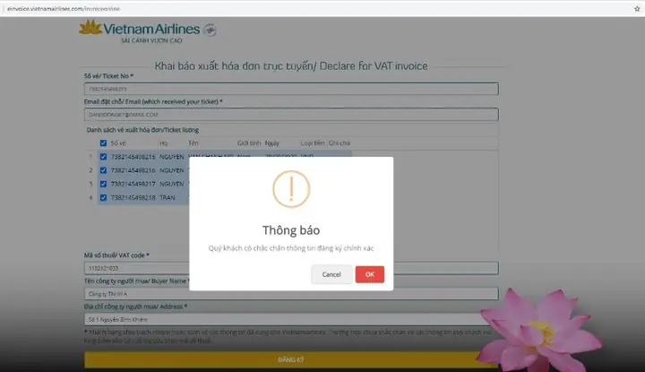 Lấy Hóa Đơn Điện Tử Vietnam Airlines