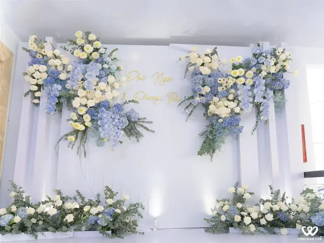 Backdrop Chụp Ảnh Cưới Tông Trắng Xanh