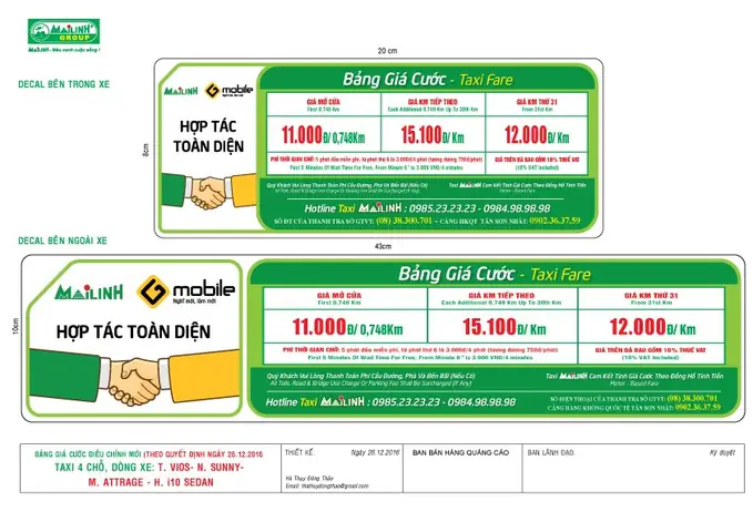 Giá Cước Taxi 4 Chỗ M. Attrage, N. Sunny, H. I10 Sedan, T. Vios