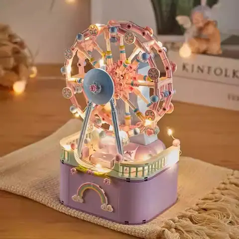 Bộ Lắp Ráp Hộp Âm Nhạc Vòng Quay Ngựa | Assembled Building Block Carousel Music Box
