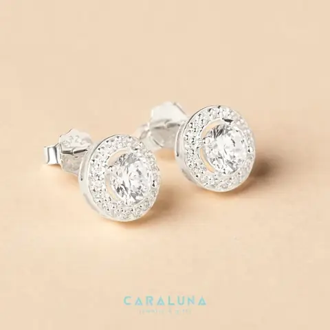 Bông Tai Bạc 925 Cara Luna Nụ Tròn Đính Đá Lấp Lánh Crystal Love