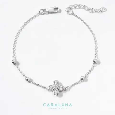 Lắc Tay Bạc 925 Cara Luna Cỏ 4 Lá Đính Đá - 4 Leaf Clover