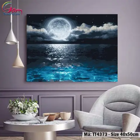 Tranh Số Hóa Tự Tô Màu Phong Cảnh Biển Đêm Trăng Gam Tt4373