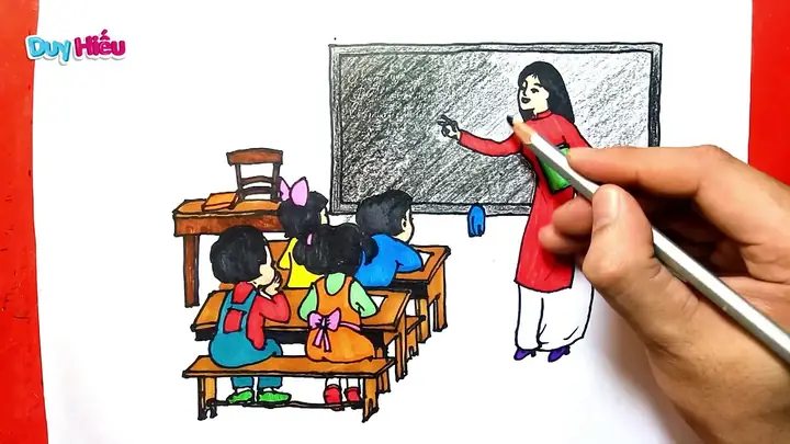 Hình Ảnh Cho Vẽ Tranh Cô Giáo Đang Giảng Bài Cho Học Sinh: