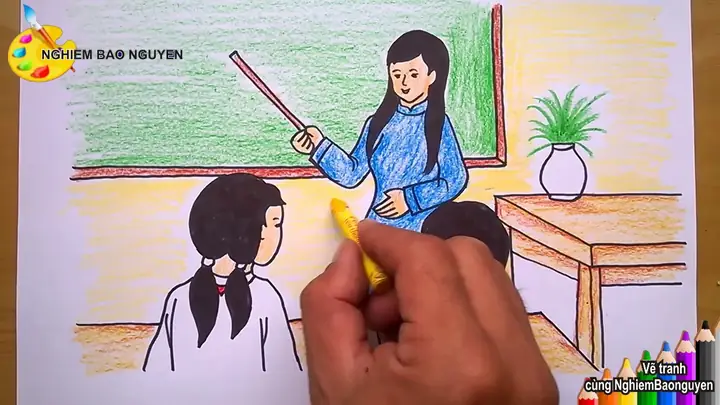 Hình Ảnh Cho Vẽ Tranh Cô Giáo Đang Giảng Bài Cho Học Sinh: