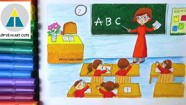 Hình Ảnh Cho Vẽ Tranh Cô Giáo Đang Giảng Bài Cho Học Sinh: