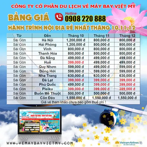 Giá Vé Máy Bay Nội Địa Vietnam Airline Tháng 10,11,12/2018 Rẻ Nhất