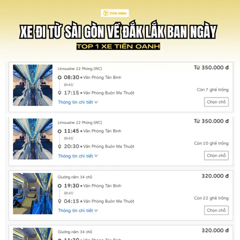 Xe Đi Từ Sài Gòn Về Đắk Lắk Ban Ngày - Top 1 Xe Tiến Oanh