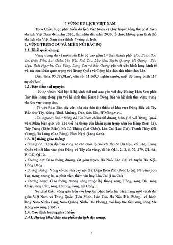 Vùng Du Lịch Việt Nam - Chiến Lược Phát Triển Du Lịch - Studocu