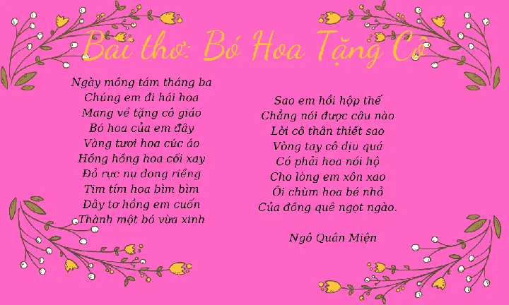 Tranh Thơ Bó Hoa Tặng Cô