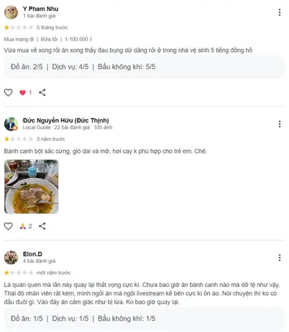Một Số Đánh Giá Không Tốt