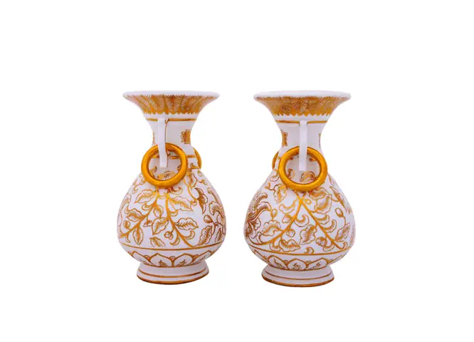 Đôi Bình Hoa Cổ Thạch Anh Vẽ Vàng Kim 24k