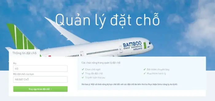 Cách 1: Kiểm Tra Vé Máy Bay Đã Đặt Bamboo Qua Website