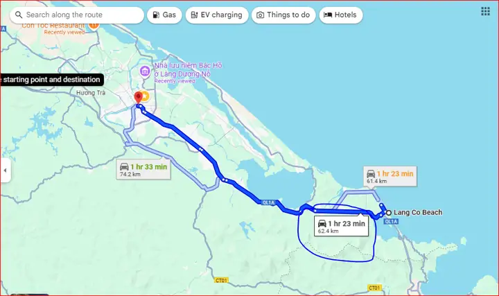 Biển Lăng Cô Cách Huế 62.4km Nếu Theo Tuyến Ct02/ql1a