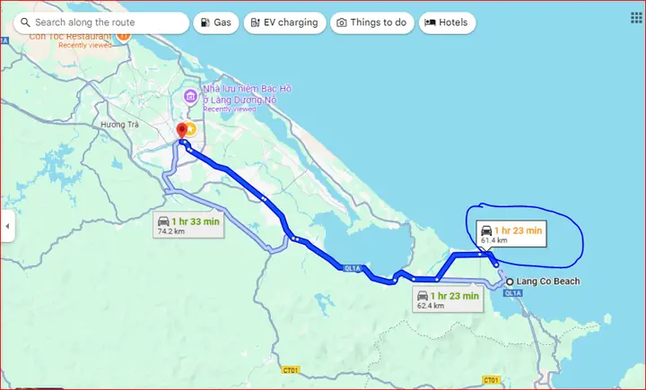 Biển Lăng Cô Cách Huế 62.4km Nếu Theo Tuyến Ct02/ql1a And Nguyễn Tất Thành