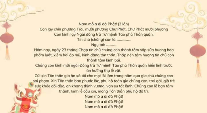 Văn Khấn Cúng Ông Táo 23 Tháng Chạp