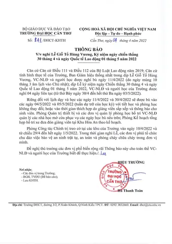 Thông Báo Về Việc Nghỉ Lễ Giỗ Tổ Hùng Vương, Kỷ Niệm Ngày Chiến ...