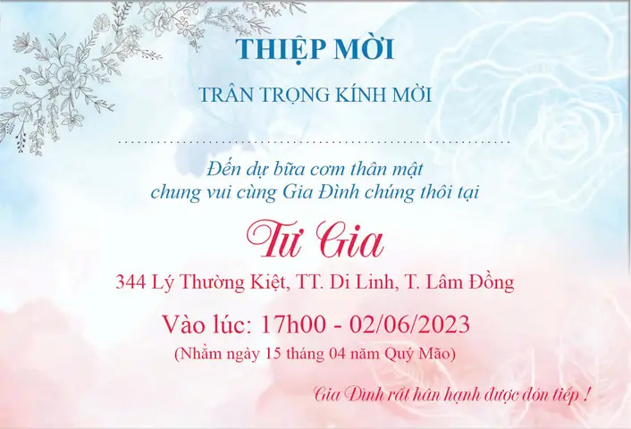Thiệp Mời Cơm Chiều Siêu Đẹp Cùng Thiepcuoisala.vn