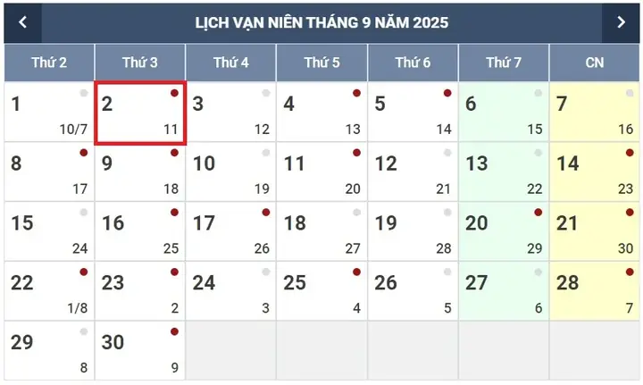 Mùng 2 Tháng 9 Năm 2025 Vào Thứ Mấy? Ngày 2 9 2025 Là Bao Nhiêu Năm Kỷ Niệm Quốc Khánh Nước Chxh Việt Nam?