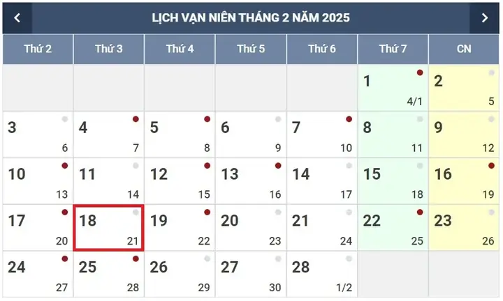 Ngày 18 Tháng 2 Năm 2025 Là Ngày Mấy Âm?