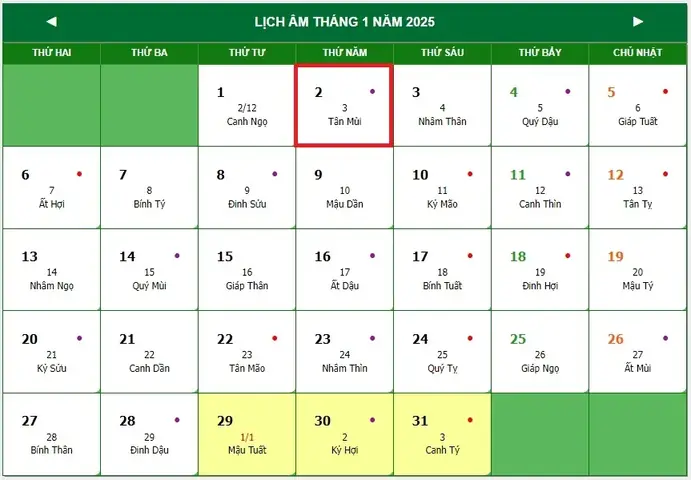 Ngày 2 Tháng 1 Năm 2025 Là Ngày Mấy Âm Lịch? Ngày 2 Tháng 1 Năm 2025 Là Ngày Mấy Âm Lịch?