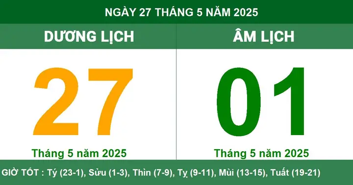 Âm Dương Lịch 27/05 - Lịch Vạn Niên Ngày 27/05/2025