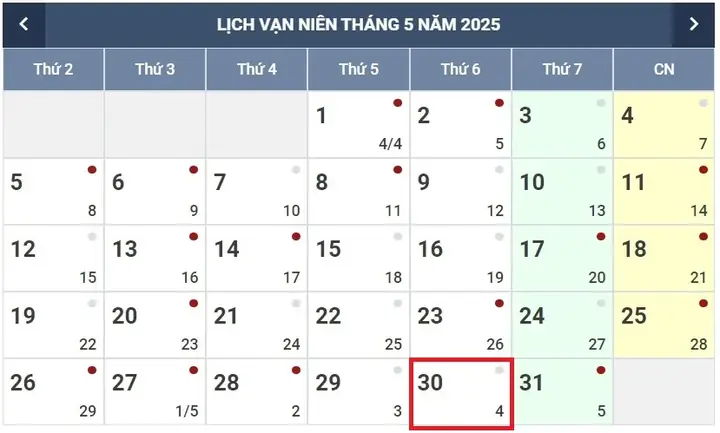 Ngày 30 Tháng 5 Là Ngày Gì? Ngày 30 5 2025 Là Ngày Mấy Âm Lịch? Ngày 30 Tháng 5 Có Sự Kiện Gì Tại Việt Nam?