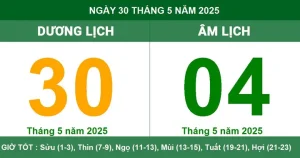 Âm Dương Lịch Ngày 30 Tháng 05 Năm 2025