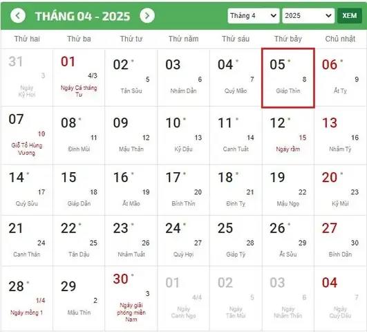 Ngày 5 Tháng 4 Là Ngày Gì? Ngày 5 4 Thứ Mấy? Ngày 5 Tháng 4 Bao Nhiêu Âm? Ngày 5 4 Cung Gì?