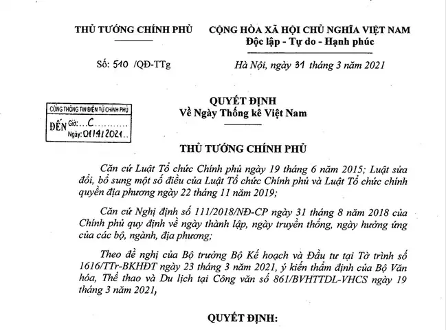 Chính Thức Lấy Ngày 6 Tháng 5 Hằng Năm Là “ngày Thống Kê Việt Nam”
