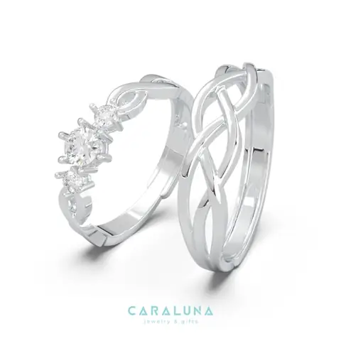 Nhẫn Đôi Bạc Cara Luna 925 Freesize Đính Đá Tình Yêu - True Love