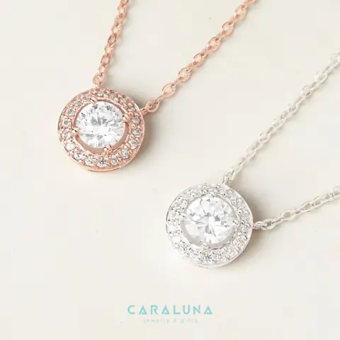 Dây Chuyền Bạc 925 Cara Luna Tròn Đính Đá Lấp Lánh Crystal Love