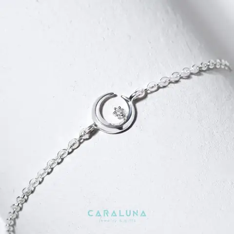 Lắc Tay Bạc 925 Cara Luna Mặt Trăng Khuyết Đính Đá Hàn Quốc Moon & Star