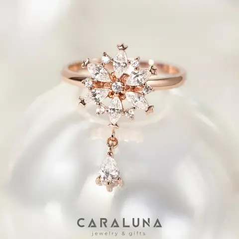 Nhẫn Bạc 925 Cara Luna Bông Tuyết Tròn Đính Đá Treo Stone Winter Snow