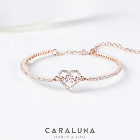 Vòng Tay Bạc 925 Cara Luna Trái Tim Đá Nhảy Đính Đá Viền Stone Bling Heart
