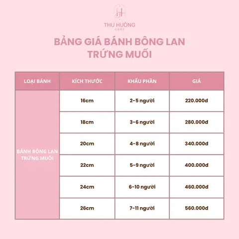 Bảng Giá Bánh Bông Lan Trứng Muối Hà Nội Tại Thu Hường Cake Bảng Giá Bánh Bông Lan Trứng Muối Hà Nội Tại Thu Hường Cake